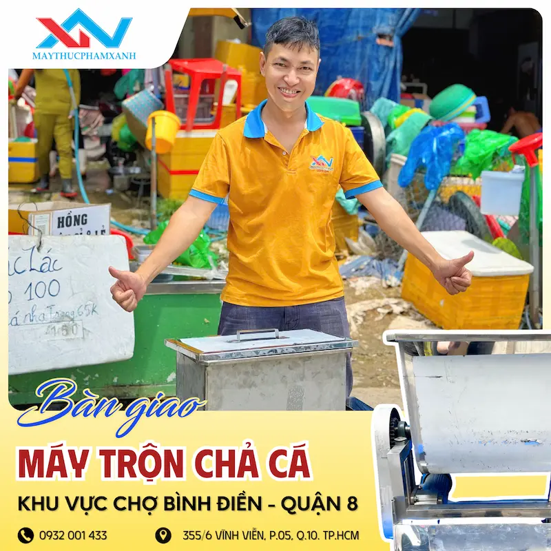 máy quết chả cá chợ Bình Điền