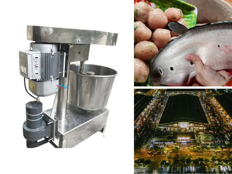 máy quết chả cá chợ Bình Điền