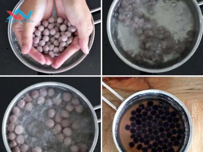 Thả trân châu vào nồi nước sôi