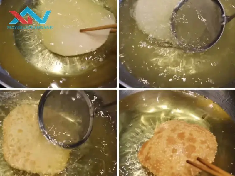 Đun nóng dầu ăn trong chảo với lượng dầu vừa đủ để ngập bánh