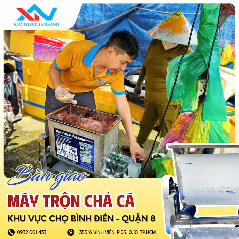 máy quết chả cá chợ Bình Điền