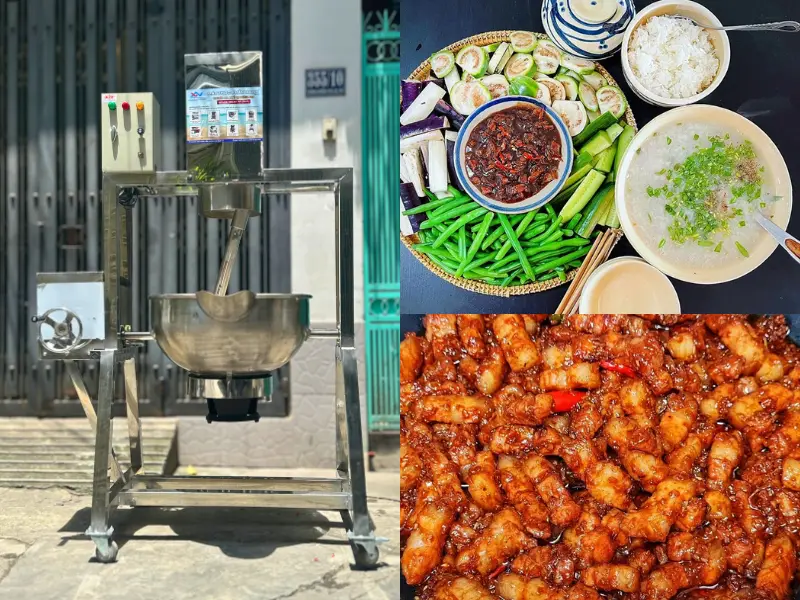 chảo xào thịt bánh cuốn