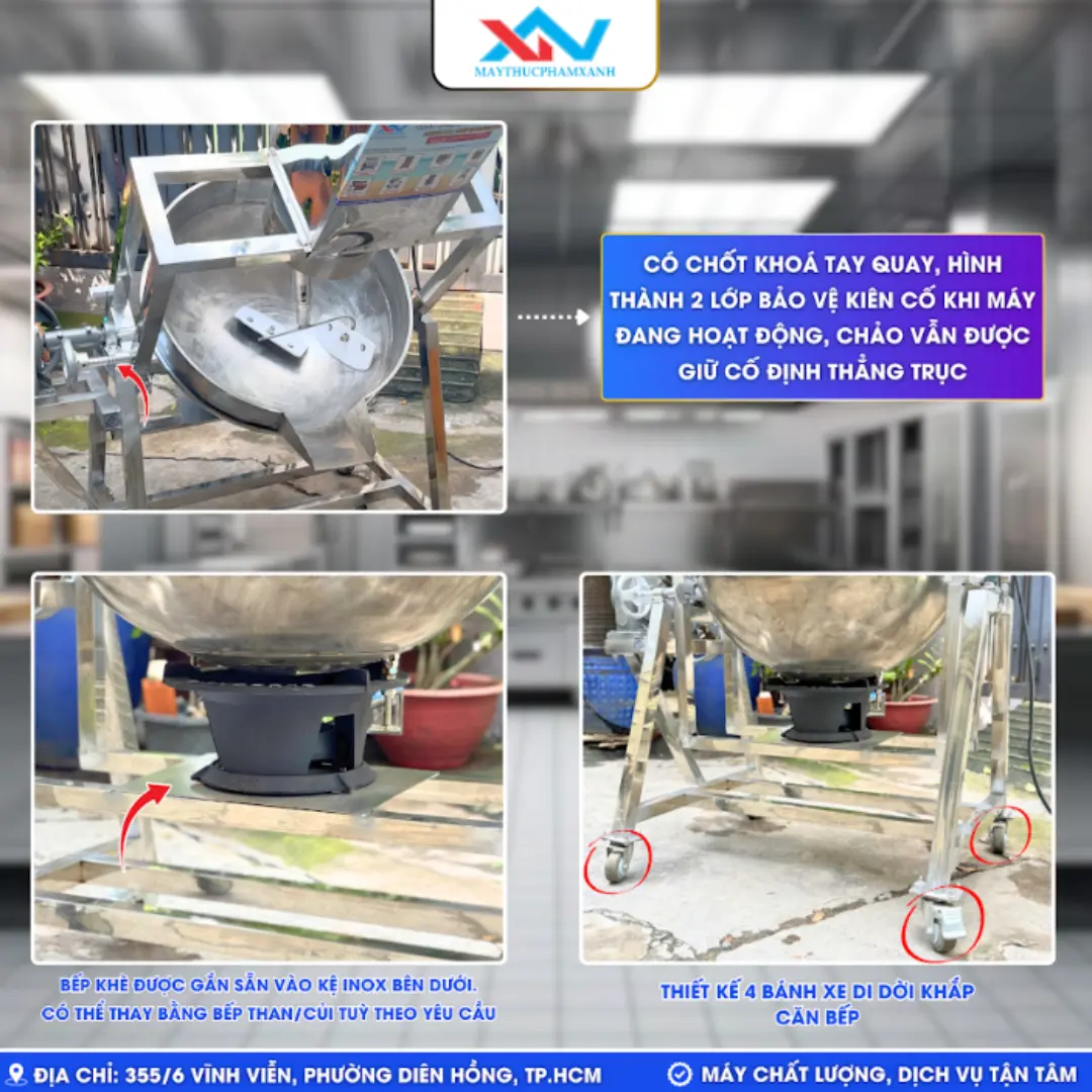 Chảo xào nhân lệch tâm lật nghiêng bằng tay quay