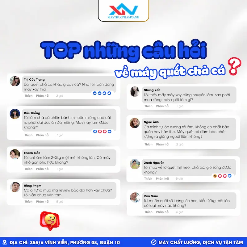Top những câu hỏi về máy quết chả cá