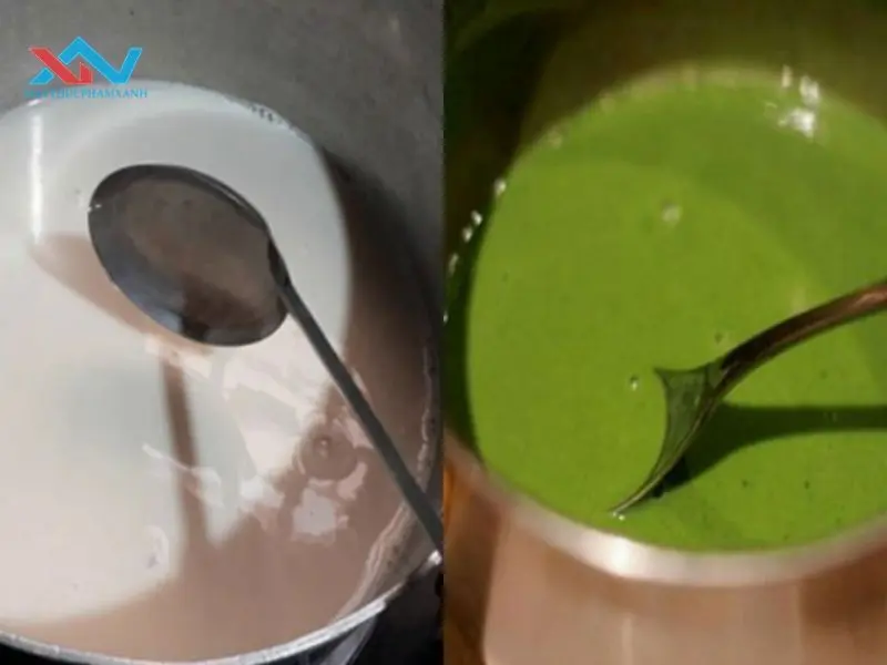 Khuấy đều hỗn hợp sữa tươi với matcha