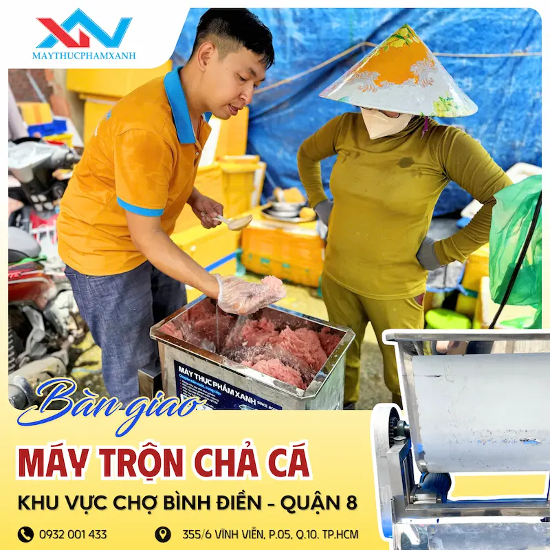 máy quết chả cá chợ Bình Điền