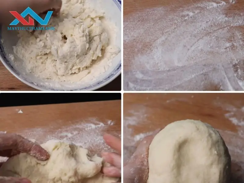 Nhồi bột cho đến khi bột dính với nhau thành một khối
