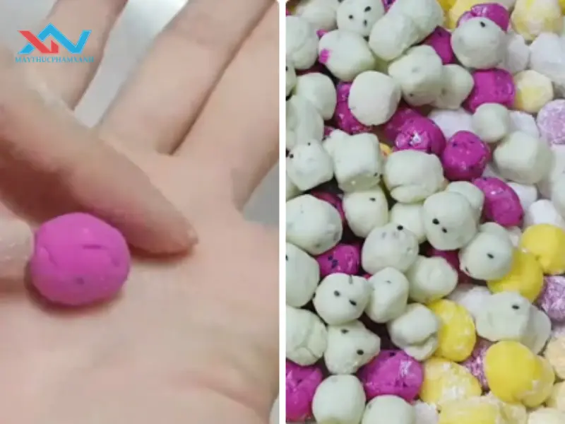 Chia bột trân châu thành nhiều phần nhỏ bằng nhau rồi vo tròn